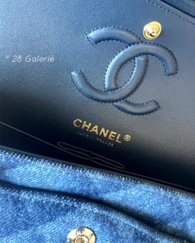 Chanel F/W 2022 Dark Blue Printed Denim Classic Small Double Flap