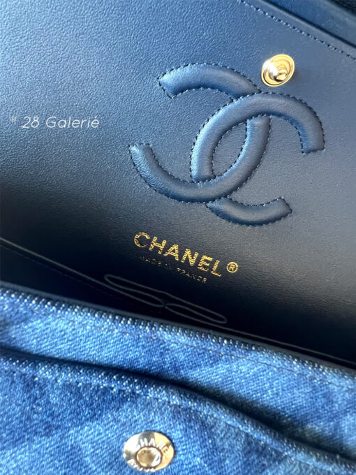 Chanel F/W 2022 Dark Blue Printed Denim Classic Small Double Flap