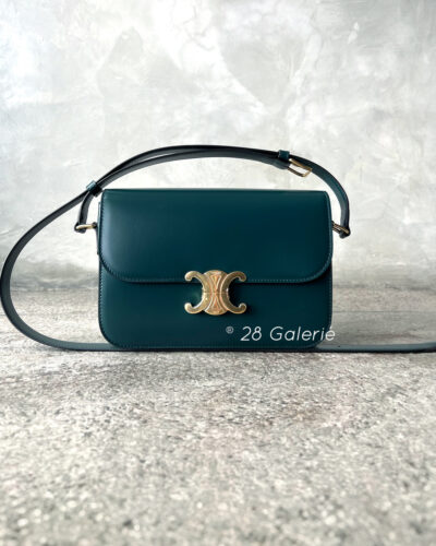 CELINE Amazone Green Classique Adjustable Triomphe Bag in Shiny Calfskin Leather and Gold Hardware