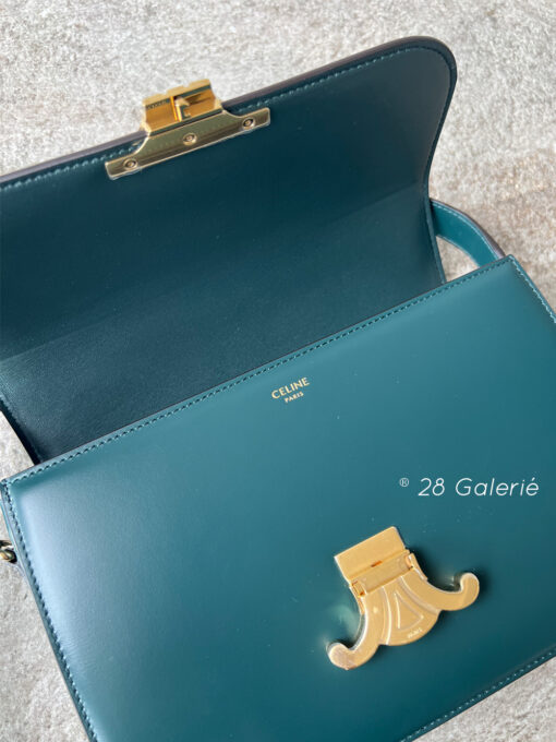 CELINE Amazone Green Classique Adjustable Triomphe Bag in Shiny Calfskin Leather and Gold Hardware