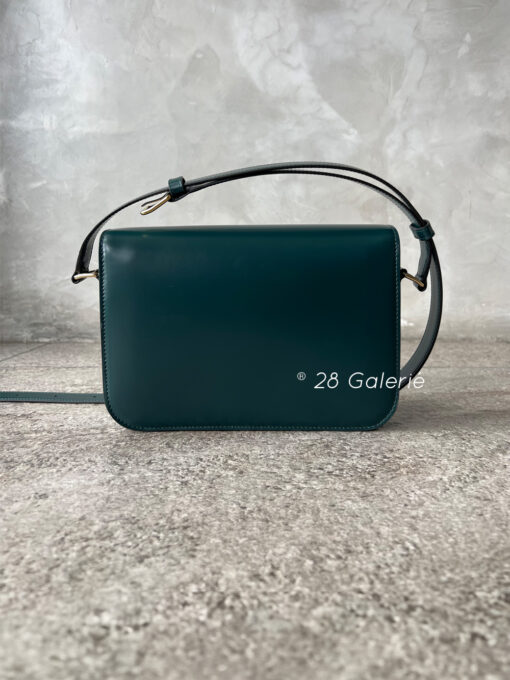 CELINE Amazone Green Classique Adjustable Triomphe Bag in Shiny Calfskin Leather and Gold Hardware