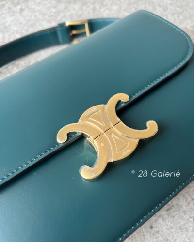 CELINE Amazone Green Classique Adjustable Triomphe Bag in Shiny Calfskin Leather and Gold Hardware