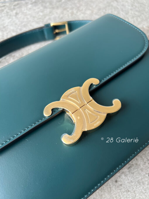 CELINE Amazone Green Classique Adjustable Triomphe Bag in Shiny Calfskin Leather and Gold Hardware