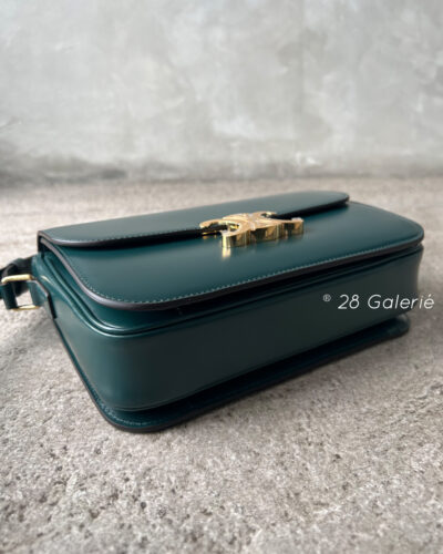 CELINE Amazone Green Classique Adjustable Triomphe Bag in Shiny Calfskin Leather and Gold Hardware