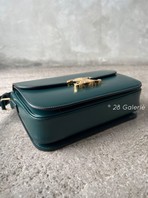 CELINE Amazone Green Classique Adjustable Triomphe Bag in Shiny Calfskin Leather and Gold Hardware