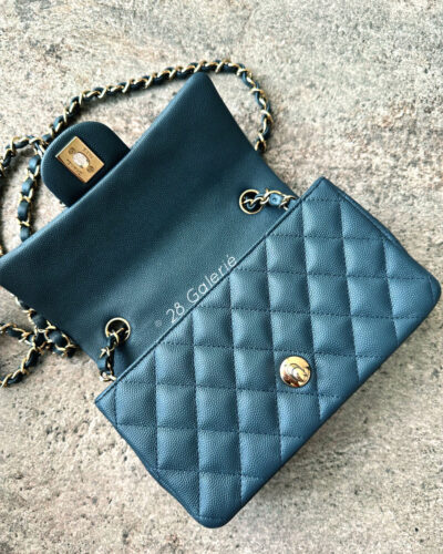 CHANEL Dark Grey Mini Rectangular Flap in Caviar Leather with Gold Hardware