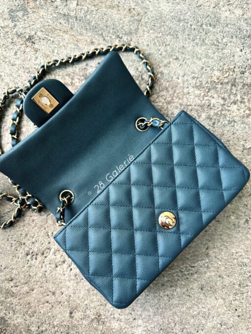 CHANEL Dark Grey Mini Rectangular Flap in Caviar Leather with Gold Hardware