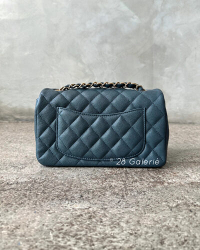 CHANEL Dark Grey Mini Rectangular Flap in Caviar Leather with Gold Hardware