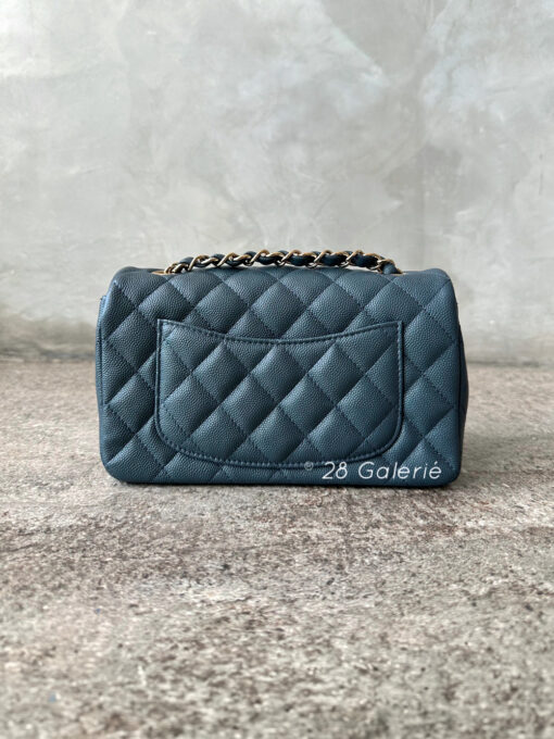 CHANEL Dark Grey Mini Rectangular Flap in Caviar Leather with Gold Hardware