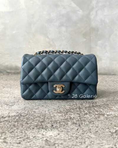 CHANEL Dark Grey Mini Rectangular Flap in Caviar Leather with Gold Hardware