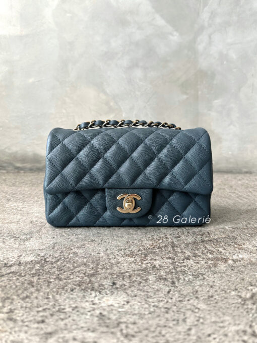 CHANEL Dark Grey Mini Rectangular Flap in Caviar Leather with Gold Hardware