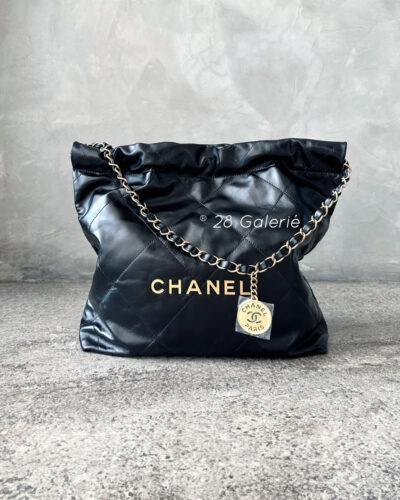 Chanel Black C22 Small Handbag in Calfskin Leather and Gold-tone Metal Hardware