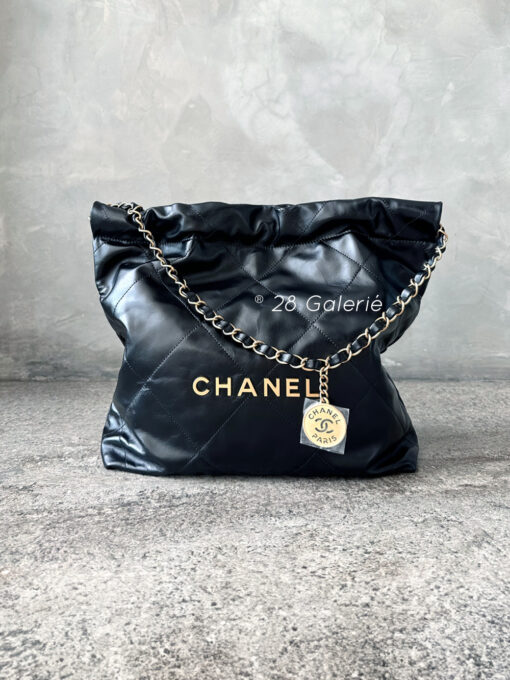 Chanel Black C22 Small Handbag in Calfskin Leather and Gold-tone Metal Hardware