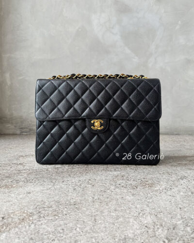 Chanel Vintage Black Jumbo Single Flap in Caviar Leather and 24k Gold Hardware