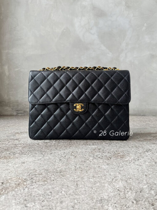 Chanel Vintage Black Jumbo Single Flap in Caviar Leather and 24k Gold Hardware