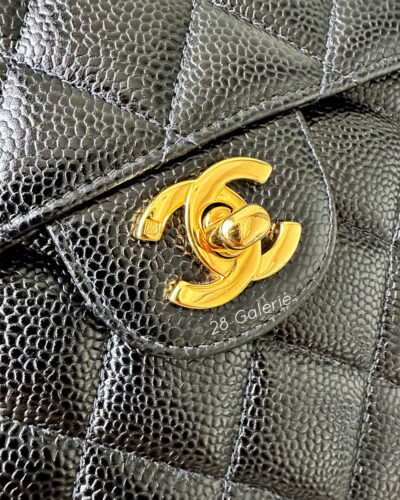 Chanel Vintage Black Jumbo Single Flap in Caviar Leather and 24k Gold Hardware