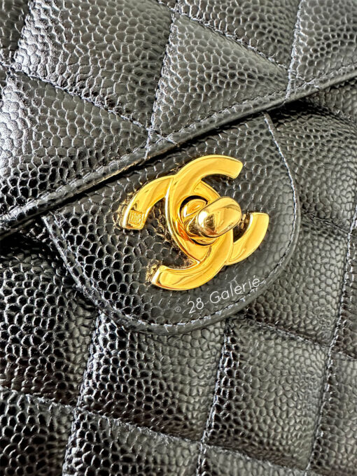 Chanel Vintage Black Jumbo Single Flap in Caviar Leather and 24k Gold Hardware