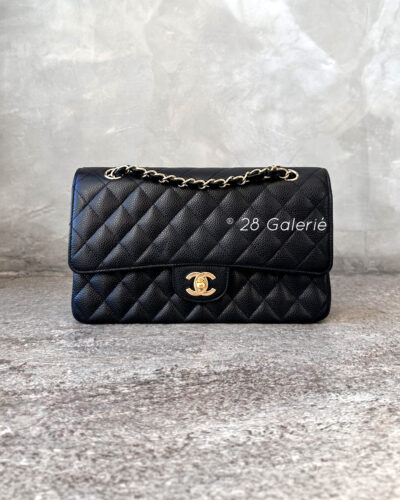 Chanel Vintage Black Medium Classic Double Flap in Caviar Leather and Gold Hardware Series 10