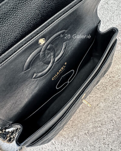 Chanel Vintage Black Medium Classic Double Flap in Caviar Leather and Gold Hardware Series 10