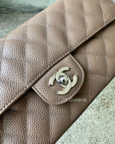 Chanel Vintage Taupe East West Bag in Caviar Leather with Silver Hardware 10 Series