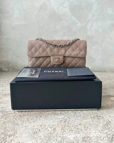 Chanel Vintage Taupe East West Bag in Caviar Leather with Silver Hardware 10 Series