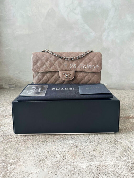 Chanel Vintage Taupe East West Bag in Caviar Leather with Silver Hardware 10 Series