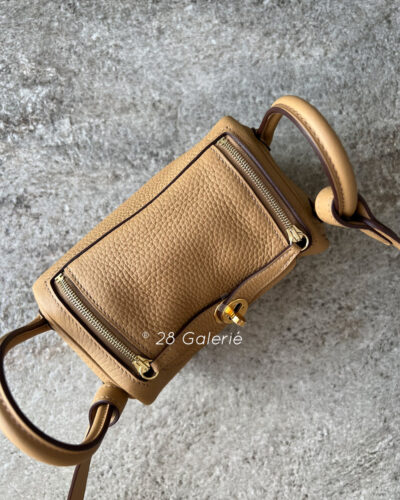 Hermes Mini Lindy 20 in Biscuit Togo Leather and Gold Hardware