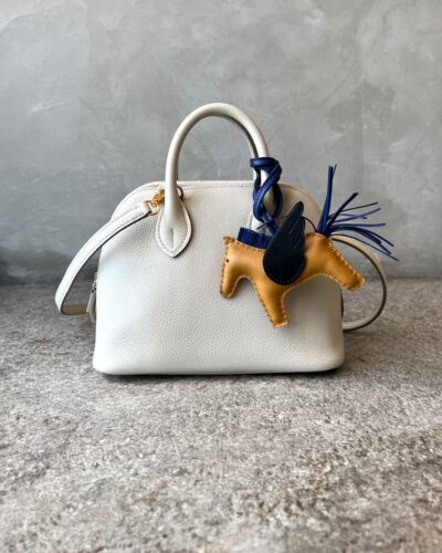 Hermes Rodeo Pegase PM charm in Sesame, Blue Sapphire and Black Agneau leather