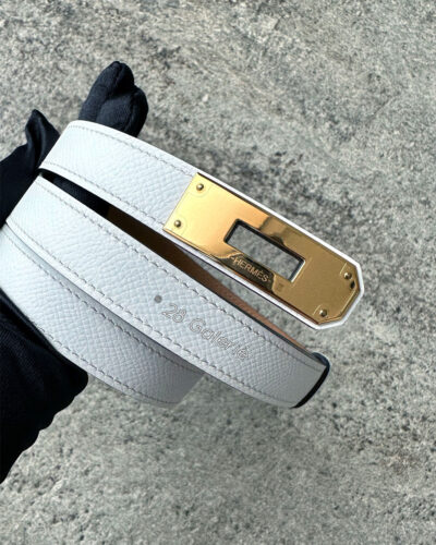 Hermes White Kelly Buckle Belt in Epsom Leather with Gold Hardware