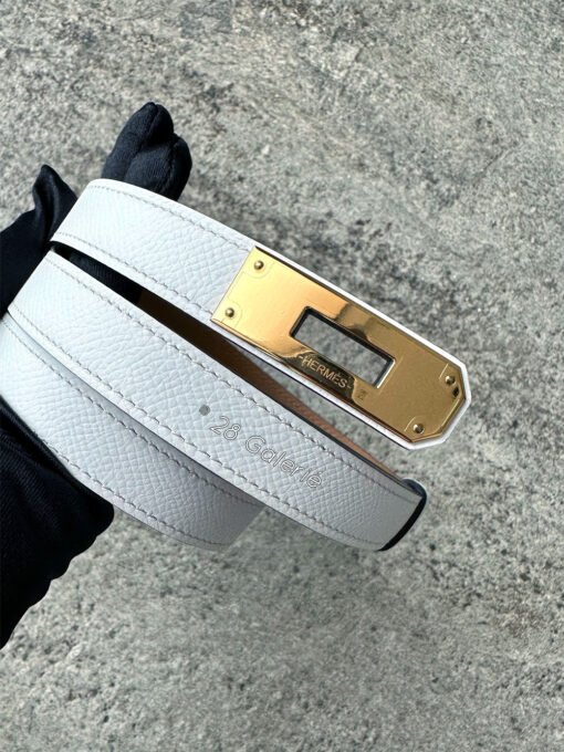 Hermes White Kelly Buckle Belt in Epsom Leather with Gold Hardware