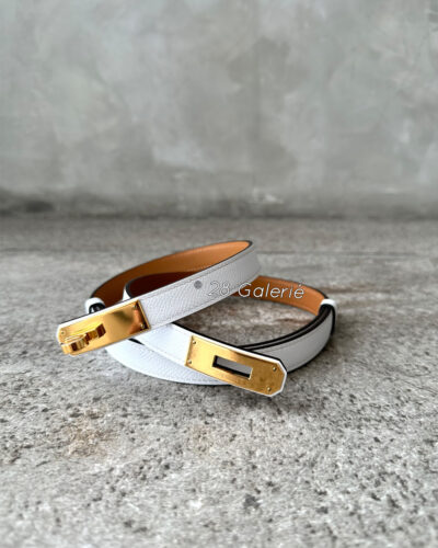 Hermes White Kelly Buckle Belt in Epsom Leather with Gold Hardware