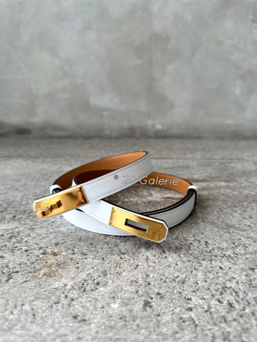 Hermes White Kelly Buckle Belt in Epsom Leather with Gold Hardware