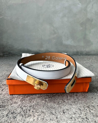 Hermes White Kelly Buckle Belt in Epsom Leather with Gold Hardware