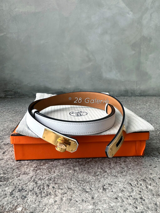 Hermes White Kelly Buckle Belt in Epsom Leather with Gold Hardware