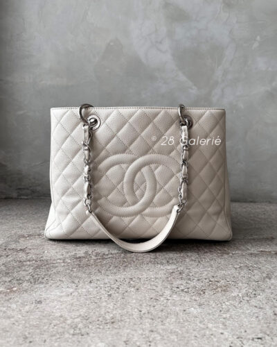 Chanel Ivory Grand Shopping Tote in Caviar Leather with Silver Hardware