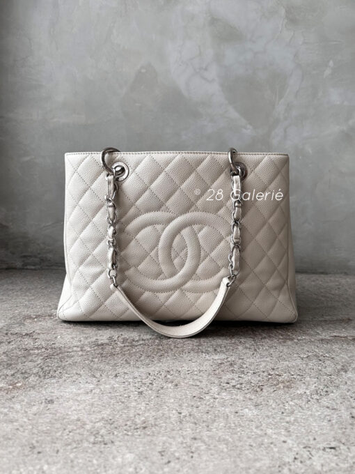 Chanel Ivory Grand Shopping Tote in Caviar Leather with Silver Hardware