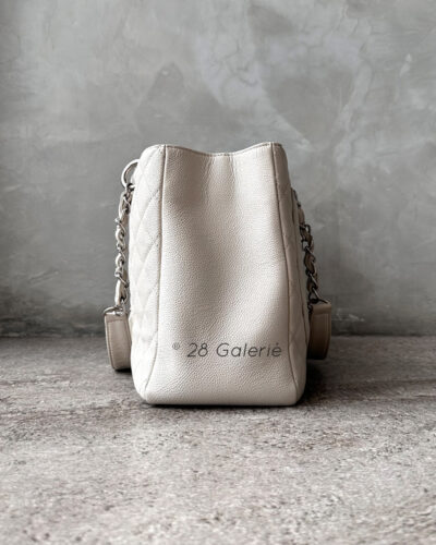 Chanel Ivory Grand Shopping Tote in Caviar Leather with Silver Hardware