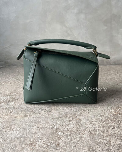 LOEWE Forest Green Mini Leather Puzzle Edge Top-Handle Bag