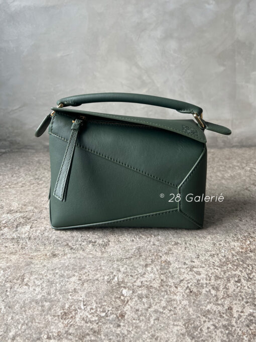 LOEWE Forest Green Mini Leather Puzzle Edge Top-Handle Bag