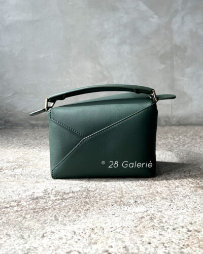 LOEWE Forest Green Mini Leather Puzzle Edge Top-Handle Bag