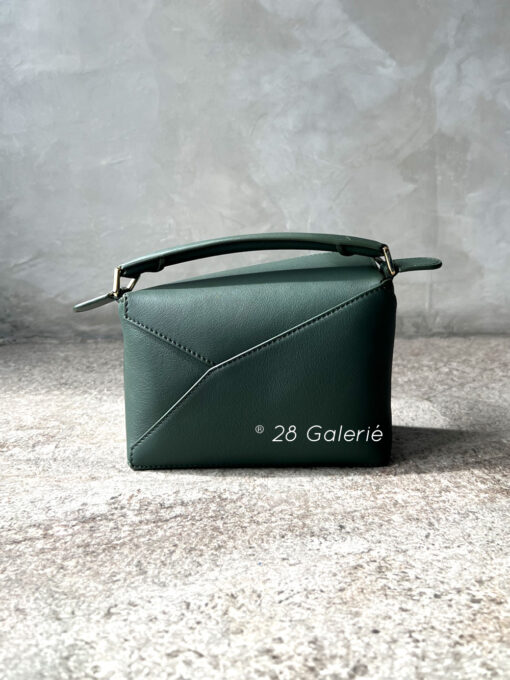 LOEWE Forest Green Mini Leather Puzzle Edge Top-Handle Bag