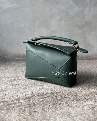 LOEWE Forest Green Mini Leather Puzzle Edge Top-Handle Bag