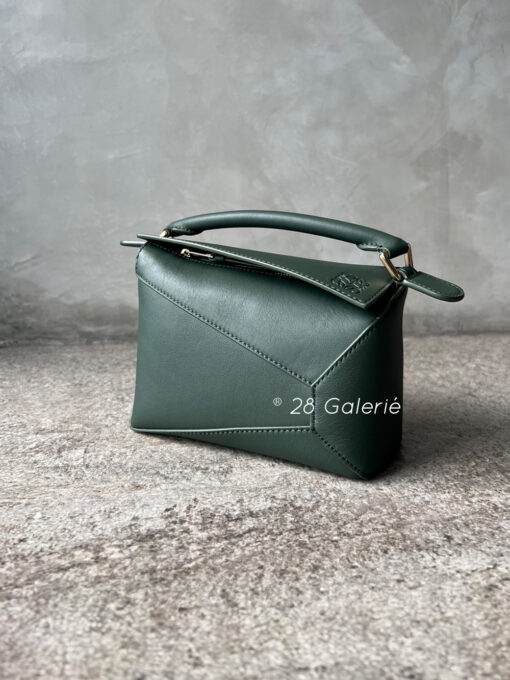 LOEWE Forest Green Mini Leather Puzzle Edge Top-Handle Bag