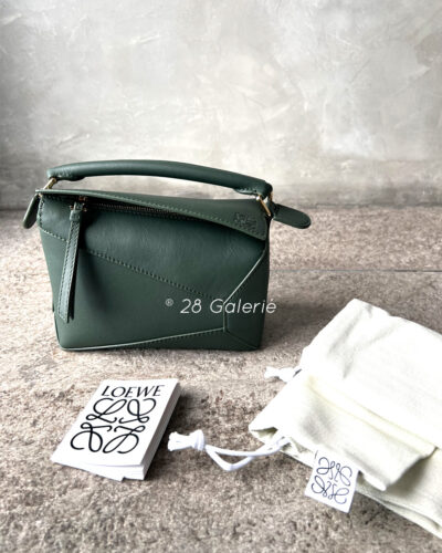 LOEWE Forest Green Mini Leather Puzzle Edge Top-Handle Bag