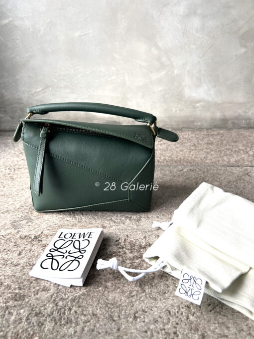 LOEWE Forest Green Mini Leather Puzzle Edge Top-Handle Bag