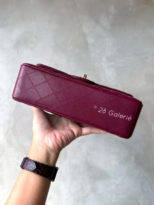 Chanel 22k Small Burgundy Classic Flap in Caviar Leather and Gold Hardware