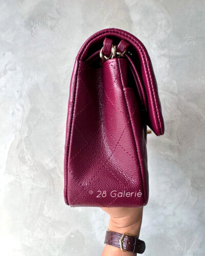 Chanel 22k Small Burgundy Classic Flap in Caviar Leather and Gold Hardware