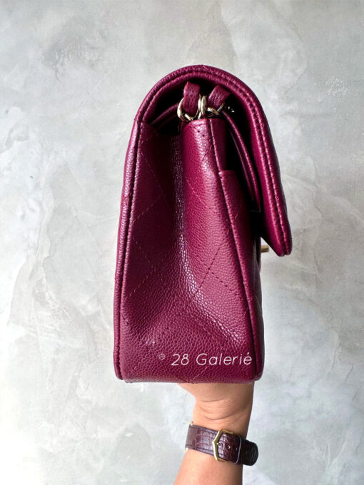 Chanel 22k Small Burgundy Classic Flap in Caviar Leather and Gold Hardware