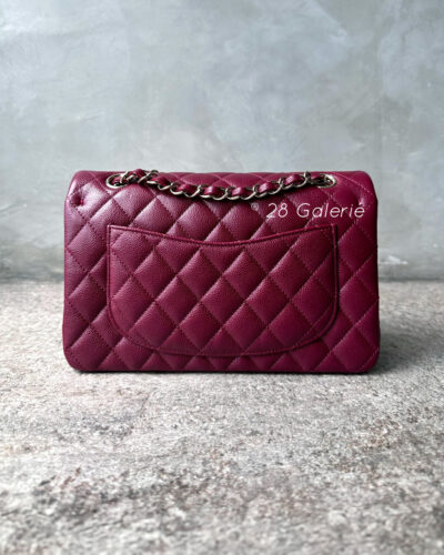 Chanel 22k Small Burgundy Classic Flap in Caviar Leather and Gold Hardware