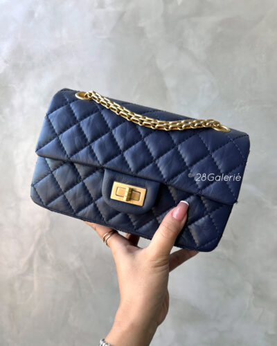 Chanel 24P 224 Navy Blue Mini Reissue Flap in Calfskin Leather and Aged Gold Hardware